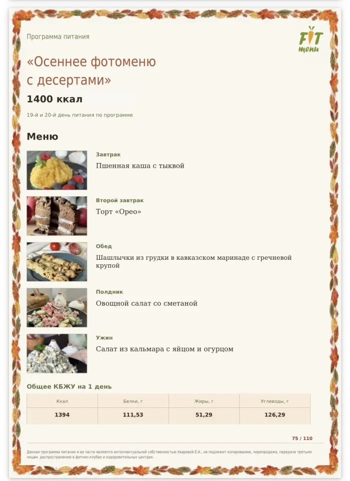Осеннее фотоменю с десертами